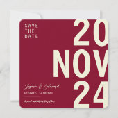 Diepe Bourgogne Wijn Beige Minimaal Elegant Modern Save The Date (Voorkant)