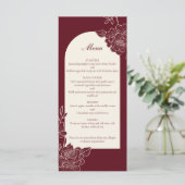 Diepe Bourgondië Bloem Ivory Boog Bruiloft Menu (Staand voorkant)
