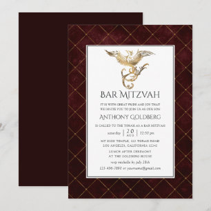 Diepe Bourgondië en Gouden Draak thema Bar Mitzvah Kaart
