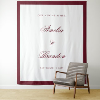 Diepe Bourgondië Rand Script Trouw Achtergrond Wandkleed