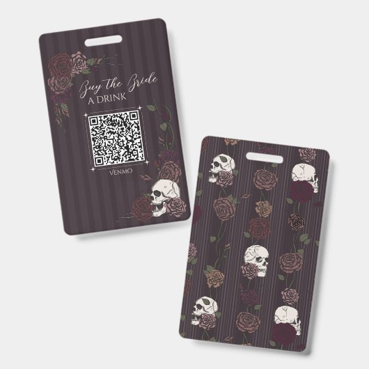 Diepe Bourgondië Schedel Bruid Drink QR Badge (Voor- en achterkant)