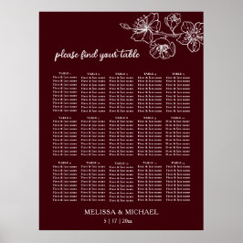 Diepe Bourgondië Witte Bloem | Trouwstoelindeling Poster