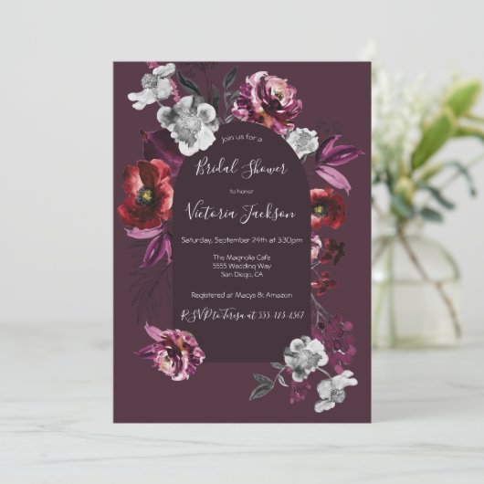 Diepe Bourgondische Bloemen Dark & Moody Vrijgezel Kaart (Staand voorkant)