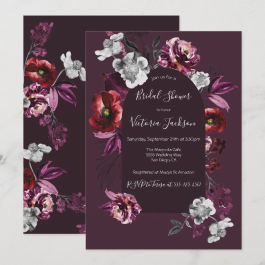 Diepe Bourgondische Bloemen Dark & Moody Vrijgezel Kaart (Voorkant / Achterkant)