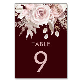 Diepe Burgundy & Blush Bloemachtige Trouwreceptie Kaart