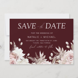 Diepe Burgundy Blush Boho Bloemen Bruiloft Save The Date