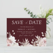 Diepe Burgundy Blush Boho Bloemen Bruiloft Save The Date (Staand voorkant)