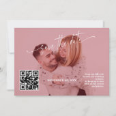 Diepe Burgundy Calligrafie QR Code Foto Bruiloft   Save The Date (Voorkant)
