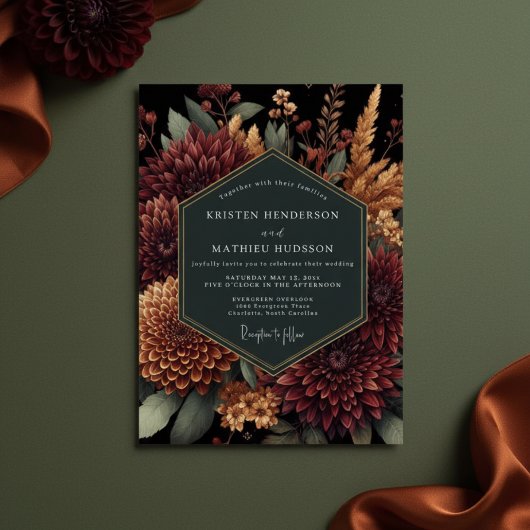 Diepe Burgundy Moody Bloom Bruiloft Kaart