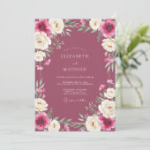 Diepe Burgundy Ranunculus Eucalyptus Bruiloft Kaart (Staand voorkant)