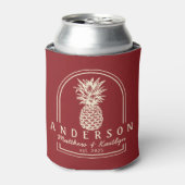 Diepe Cranberry Ananas Trouwboog & Naam Blikjeskoeler (Blikje Voorkant)