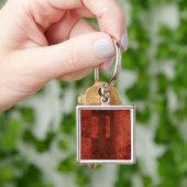 Diepe Crimson Schilderen met geometrische vormen Sleutelhanger (Hand)