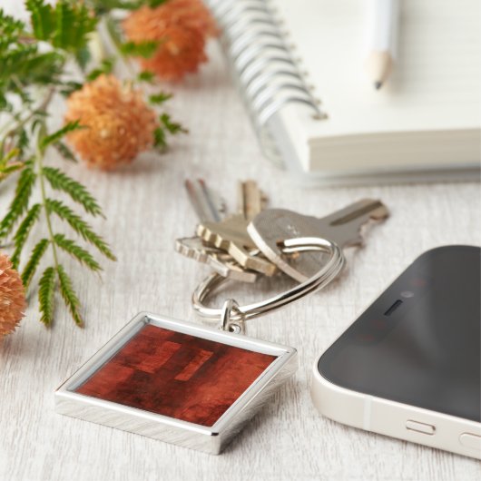 Diepe Crimson Schilderen met geometrische vormen Sleutelhanger (Zijkant)