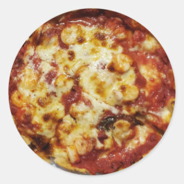 Diepe Dish Garnalen en Kaas Pizza Voedsel Ronde Sticker