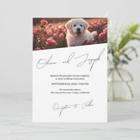 Diepe eenvoudige en aanpasbare script bruiloft uit kaart (Staand voorkant)