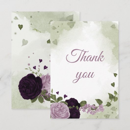 diepe en lichte paarse bloemen bedankkaart (Voorkant / Achterkant)