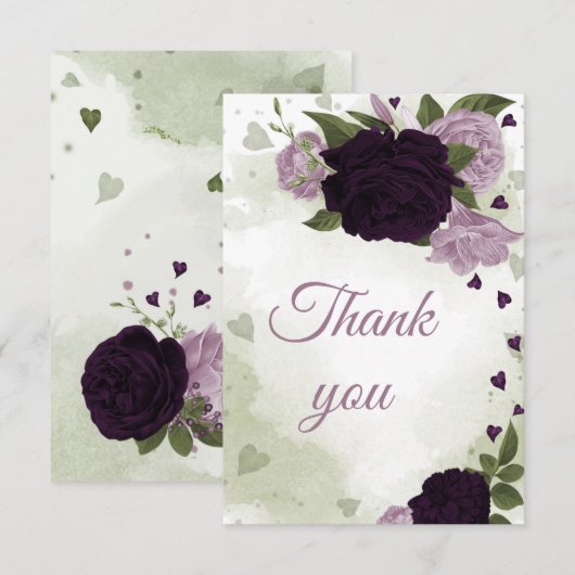  diepe en lichte paarse bloemen bedankkaart (Voorkant / Achterkant)