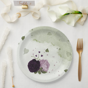 Diepe en lichte paarse bloemen groen papieren bordje