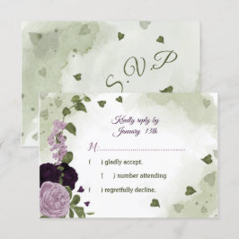  diepe en lichte paarse bloemen groen RSVP kaartje