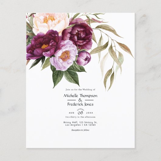 Diepe Fluwelen Bloemen Bruiloft Uitnodiging Flyer (Voorkant)