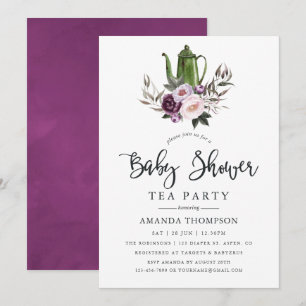 Diepe Fluwelen Bloemige Baby Shower Thee Feestje Kaart