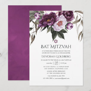 Diepe Fluwelen Bloemige Bat Mitzvah Kaart