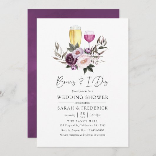 Diepe Fluwelen Bloemige Dranken Voor De I Do's Kaart (Voorkant / Achterkant)