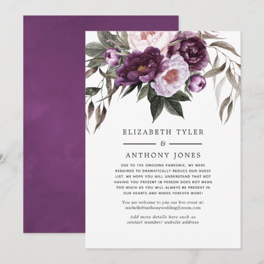 Diepe Fluwelen Bloemige Trouw Verminderde Gastenli Aankondiging (Voorkant / Achterkant)