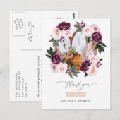 Diepe Fluwelen & Blush Roze Bloemige Trouw Dank Je Briefkaart (Voorkant / Achterkant)