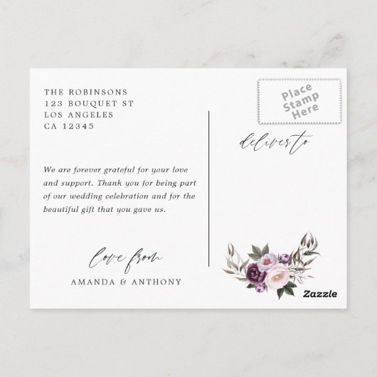 Diepe Fluwelen & Blush Roze Bloemige Trouw Trouw D Briefkaart (Achterkant)