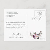 Diepe Fluwelen & Roze Bloemige Trouw Dank Je Briefkaart (Achterkant)