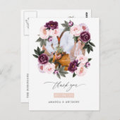 Diepe Fluwelen & Roze Bloemige Trouw Dankjewel Briefkaart (Voorkant / Achterkant)