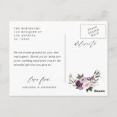 Diepe Fluwelen & Roze Roze Bloemige Trouw Dank Je Briefkaart (Achterkant)