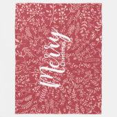 Diepe Framboos Boho Bloemen Veer Kerstmis Fleece Deken (Voorkant)