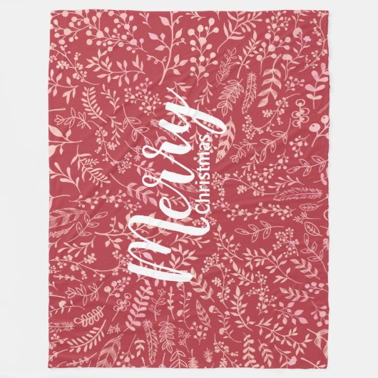 Diepe Framboos Boho Bloemen Veer Kerstmis Fleece Deken (Voorkant)