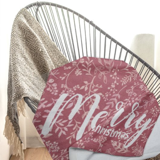 Diepe Framboos Boho Bloemen Veer Kerstmis Fleece Deken