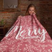 Diepe Framboos Boho Bloemen Veer Kerstmis Fleece Deken