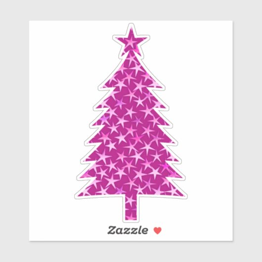 Diepe Fuchsia Roze kerstboom met sterren Sticker (Vel)