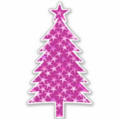 Diepe Fuchsia Roze kerstboom met sterren Sticker (Voorkant)