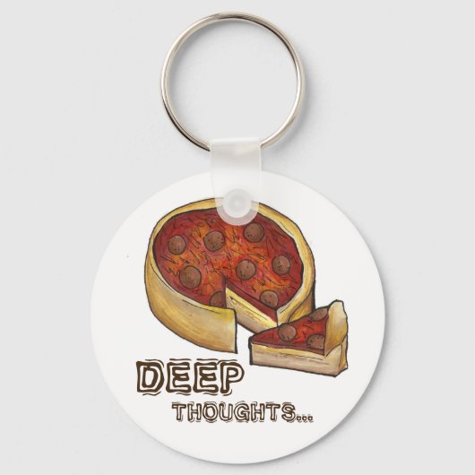 Diepe gedachte Pepperoni Deep Dish Pizza Sleutelha Sleutelhanger (Voorkant)
