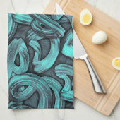 diepe gedachte - zwart en turquoise : theedoek (Quarter Fold)