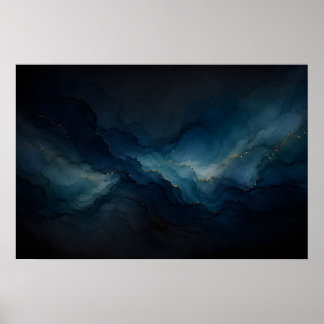 Diepe Getijde Navy Teal Oceaan Abstracte Poster