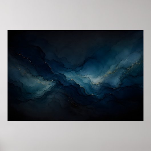 Diepe Getijde Navy Teal Oceaan Abstracte Poster (Voorkant)