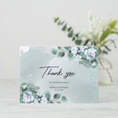Diepe groene eucalyptusblauwe groente blauwe bloem bedankkaart (Staand voorkant)