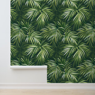 Diepe groene palmboom verlaat exotische flora behang