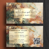 Diepe groene perzik en gouden Waterverf marmer Visitekaartje