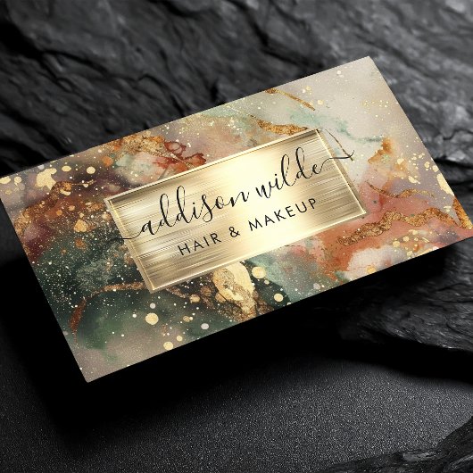 Diepe groene perzik en gouden Waterverf marmer Visitekaartje