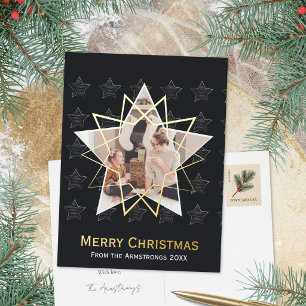 Diepe houtskool geometrische ster moderne kerst folie feestdagen briefkaart