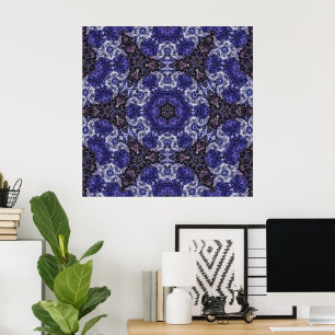 Diepe Indigo Draaikolk Mandala met Vloeiende Patro Poster