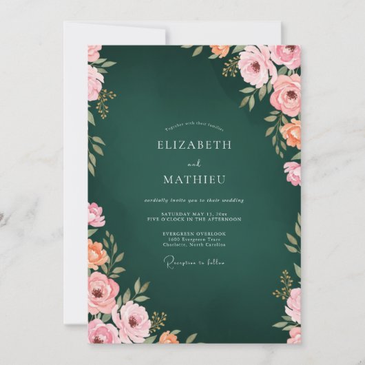 Diepe Jager Koraal Ranunculus Eucalyptus Bruiloft Kaart (Voorkant)